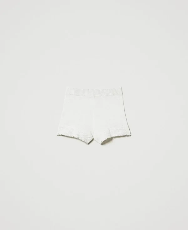 short_en_maille_dangora_m_1.webp Shorts*TWINSET Milano Short En Maille D’angora Mélangé Avec Perles Blanc Neige