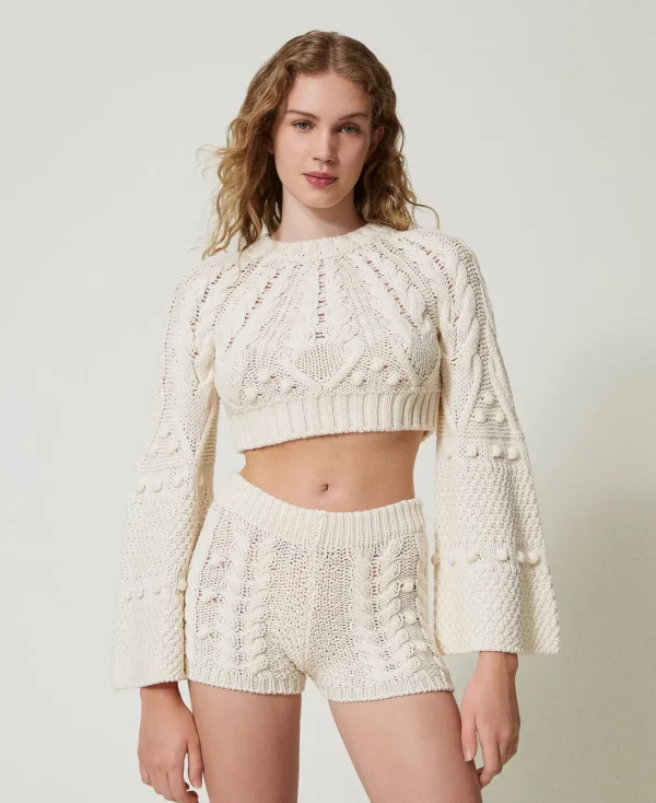 short_en_maille_de_laine_2.webp Shorts*TWINSET Milano Short En Maille De Laine Blanc Neige