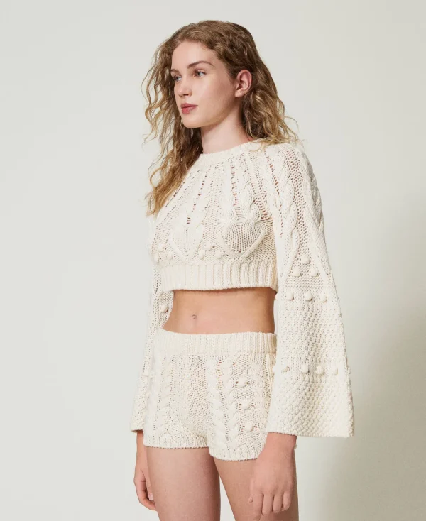 short_en_maille_de_laine_3.webp Shorts*TWINSET Milano Short En Maille De Laine Blanc Neige
