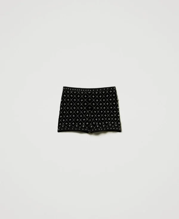 short_en_velours_brod_1.webp Pantalons Élégants | Shorts*TWINSET Milano Short En Velours Brodé Noir