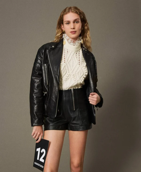 short_fairfax_en_cuir_ave_0.webp Shorts*TWINSET Milano Short «Fairfax» En Cuir Avec Fermeture éclair Noir