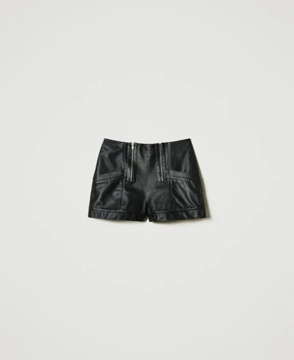 short_fairfax_en_cuir_ave_1.webp Shorts*TWINSET Milano Short «Fairfax» En Cuir Avec Fermeture éclair Noir