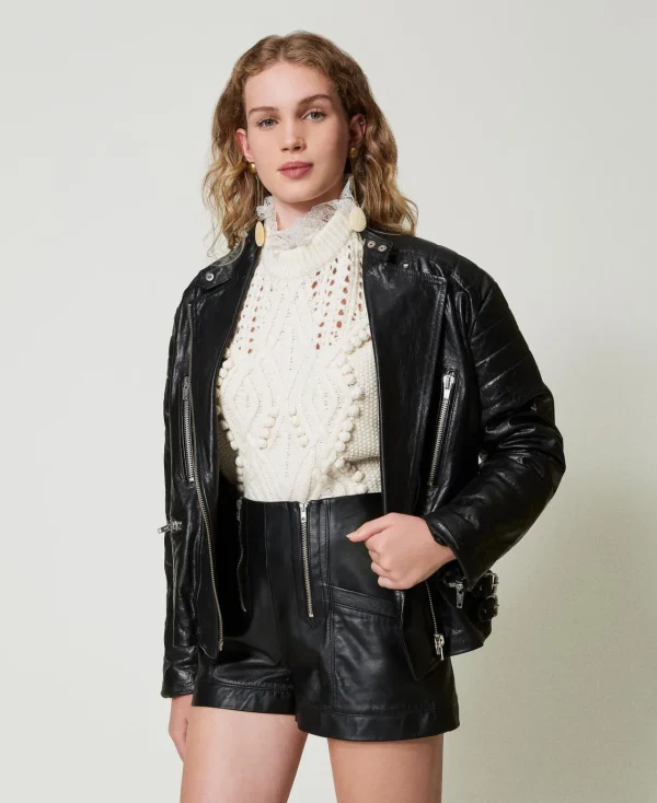 short_fairfax_en_cuir_ave_3.webp Shorts*TWINSET Milano Short «Fairfax» En Cuir Avec Fermeture éclair Noir