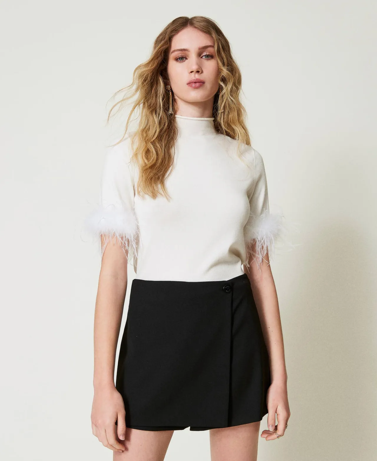 Shorts*TWINSET Milano Short Portefeuille En Laine Mélangée Noir