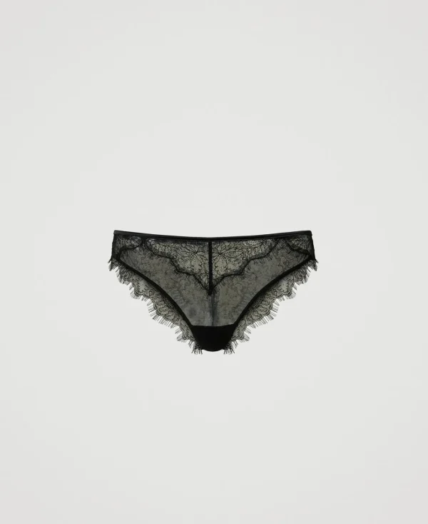 Sous-Vêtements Et Vêtements De Nuit*TWINSET Milano Slip Brésilien En Dentelle Et Tulle Noir
