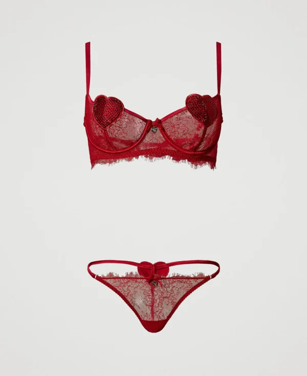 soutiengorge_corbeille_et_1.webp Sous-Vêtements Et Vêtements De Nuit*TWINSET Milano Soutien-gorge Corbeille Et String En Dentelle Rouge Vénitien