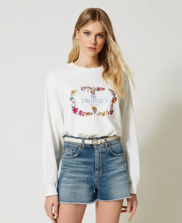sweatshirt_avec_logo_oval_0.webp Sweat-Shirts*TWINSET Milano Sweat-shirt Avec Logo Oval T Floral Blanc Antique White