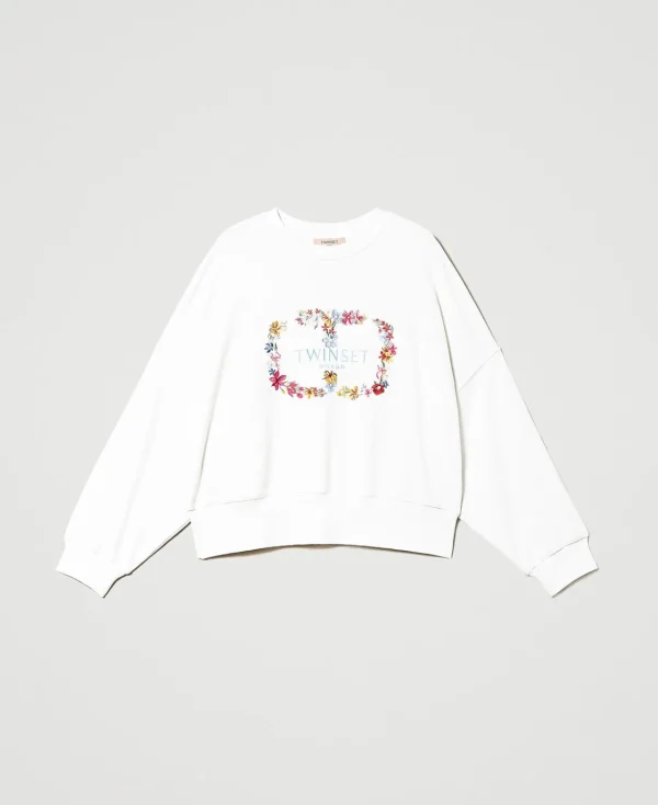 sweatshirt_avec_logo_oval_1.webp Sweat-Shirts*TWINSET Milano Sweat-shirt Avec Logo Oval T Floral Blanc Antique White