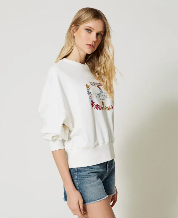 sweatshirt_avec_logo_oval_2.webp Sweat-Shirts*TWINSET Milano Sweat-shirt Avec Logo Oval T Floral Blanc Antique White