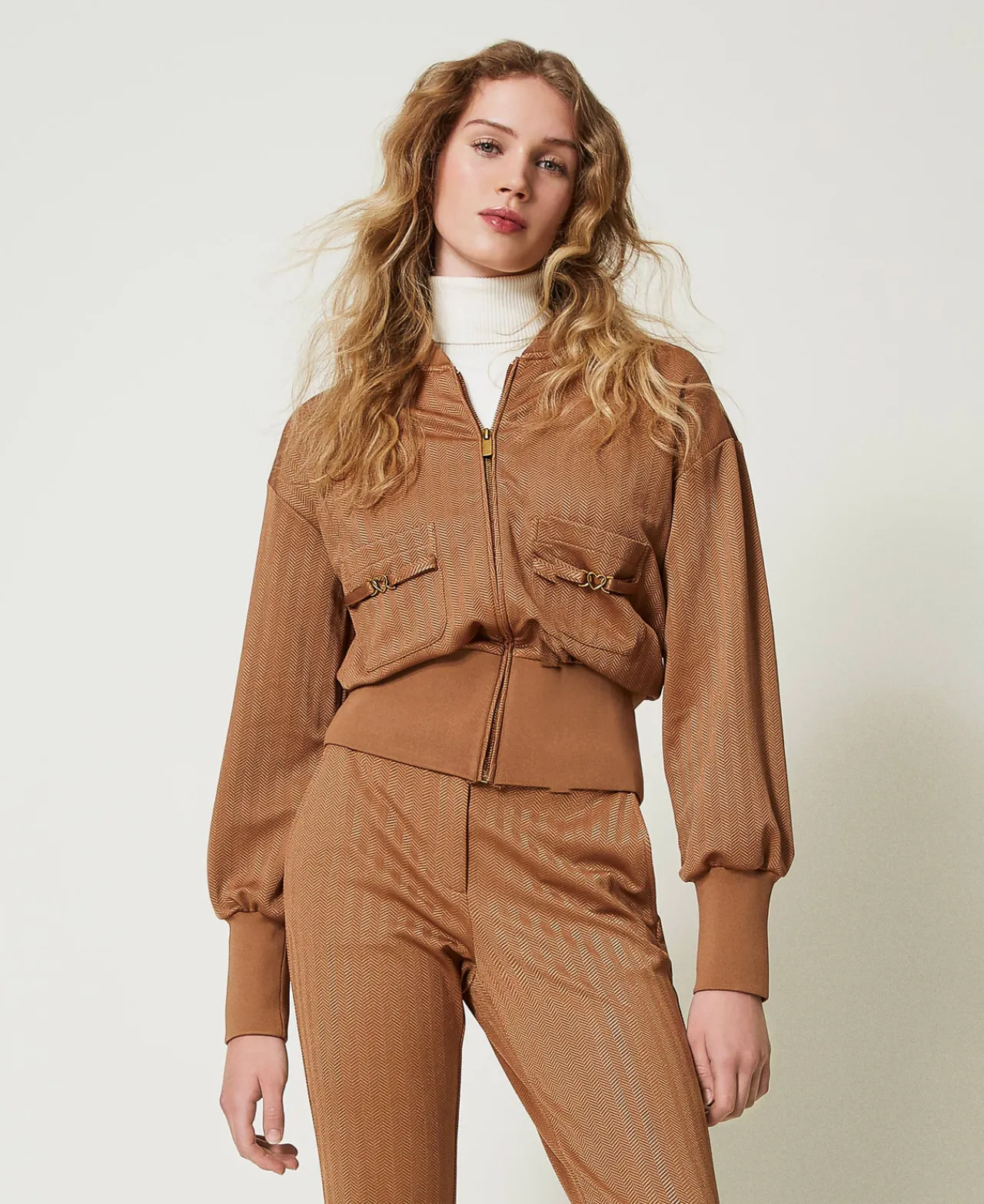 sweatshirt_en_scuba_jacqu_0.webp Sweat-Shirts*TWINSET Milano Sweat-shirt En Scuba Jacquard Caramel Camel