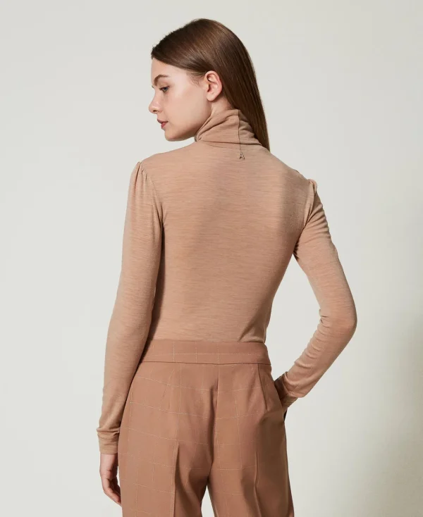 t_col_montant_slim_4.webp T-Shirts Et Tops*TWINSET Milano T Col Montant Slim Marron « Beaver »