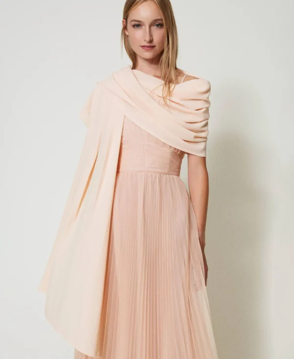 tole_en_crpe_georgette_do_1.webp Écharpes*TWINSET Milano Étole En Crêpe Georgette Doublé Rose « Peach Pink »