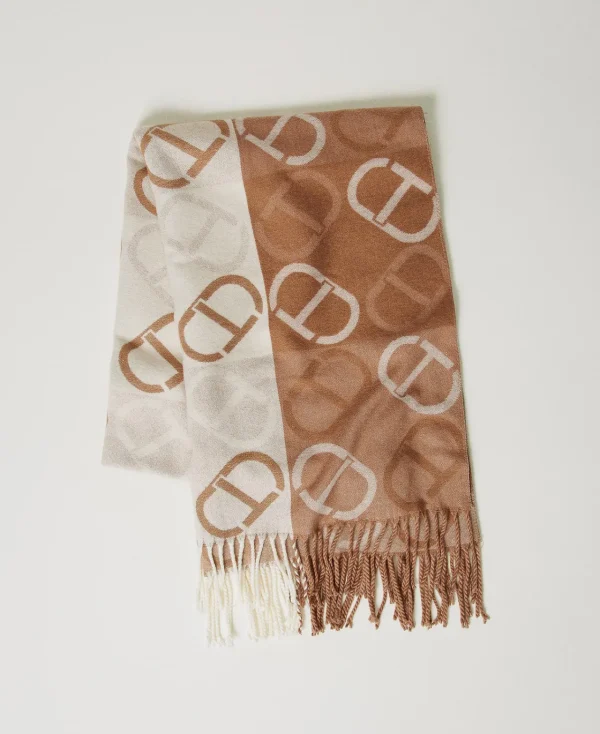 tole_en_drap_jacquard_ave_0.webp Écharpes*TWINSET Milano Étole En Drap Jacquard Avec Oval T Jacquard Oval T Marron « Sandy Brown »