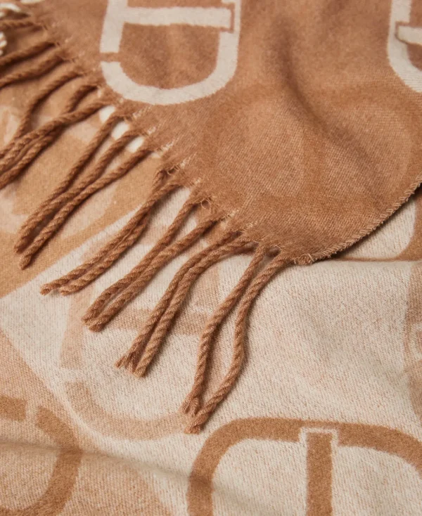tole_en_drap_jacquard_ave_2.webp Écharpes*TWINSET Milano Étole En Drap Jacquard Avec Oval T Jacquard Oval T Marron « Sandy Brown »