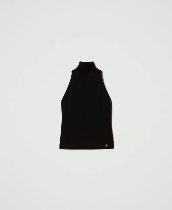T-Shirts Et Tops*TWINSET Milano Top Ajusté En Maille Avec Encolure Américaine Noir