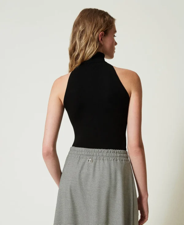 T-Shirts Et Tops*TWINSET Milano Top Ajusté En Maille Avec Encolure Américaine Noir