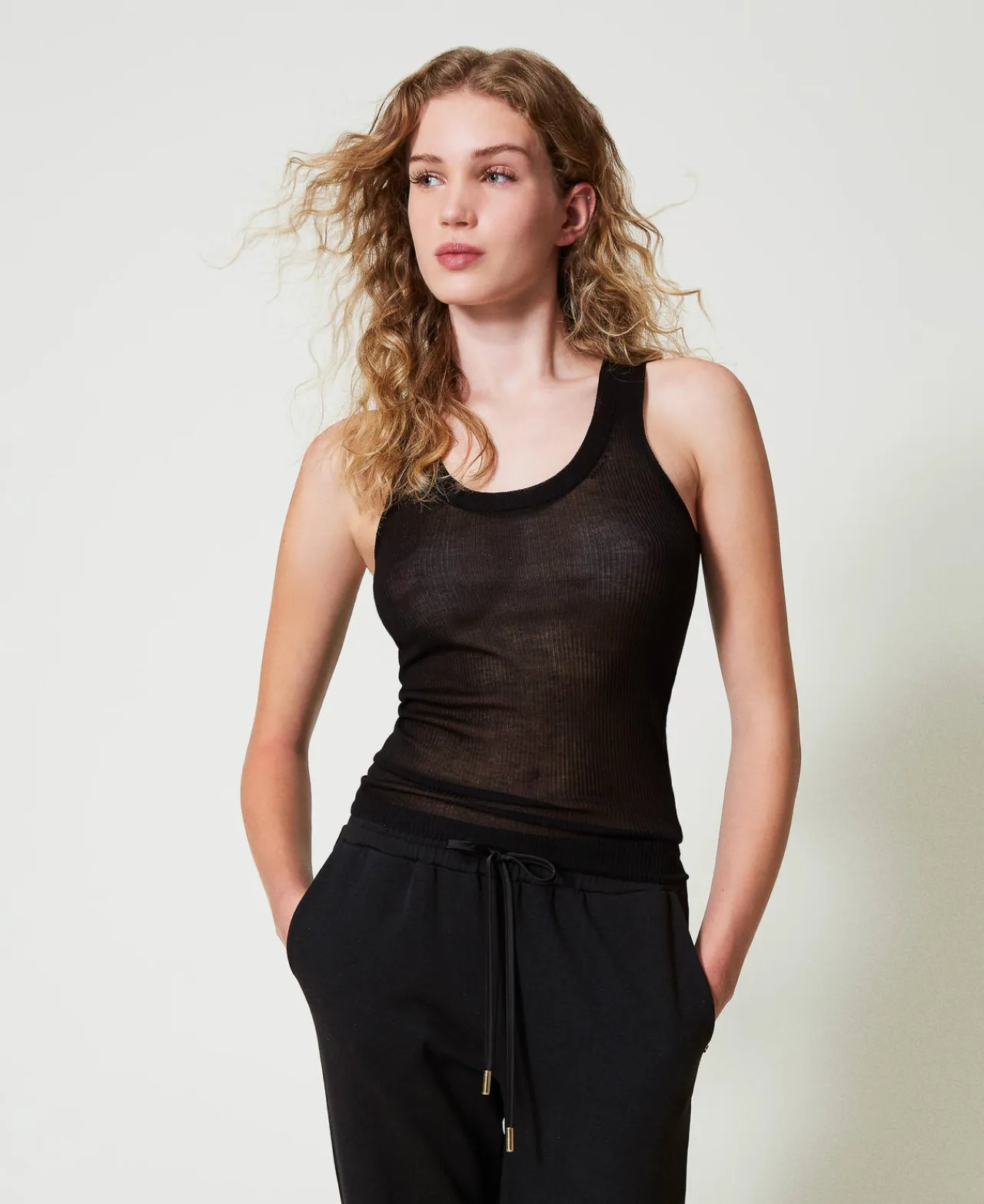 T-Shirts Et Tops*TWINSET Milano Top Ajusté En Maille De Viscose Noir