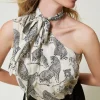 top_asymtrique_jacquard_a_0.webp T-Shirts Et Tops*TWINSET Milano Top Asymétrique Jacquard Avec Imprimé Jaguar Imprimé Jaguars Noir/Blanc Neige