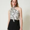 top_asymtrique_jacquard_a_2.webp T-Shirts Et Tops*TWINSET Milano Top Asymétrique Jacquard Avec Imprimé Jaguar Imprimé Jaguars Noir/Blanc Neige