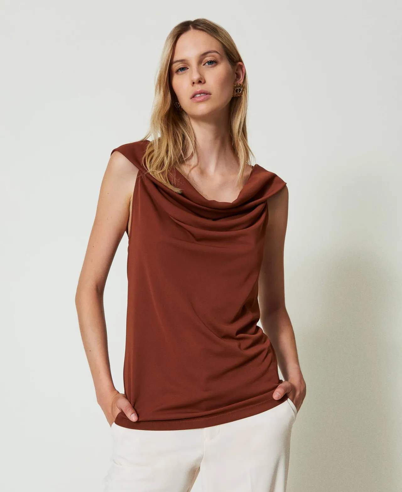 T-Shirts Et Tops*TWINSET Milano Top Avec Col Drapé Marron « Terre de Sienne »