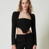 top_bustier_avec_broderie_2.webp T-Shirts Et Tops*TWINSET Milano Top Bustier Avec Broderie Noir