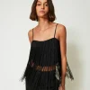 T-Shirts Et Tops*TWINSET Milano Top Court MYFO Avec Franges Noir