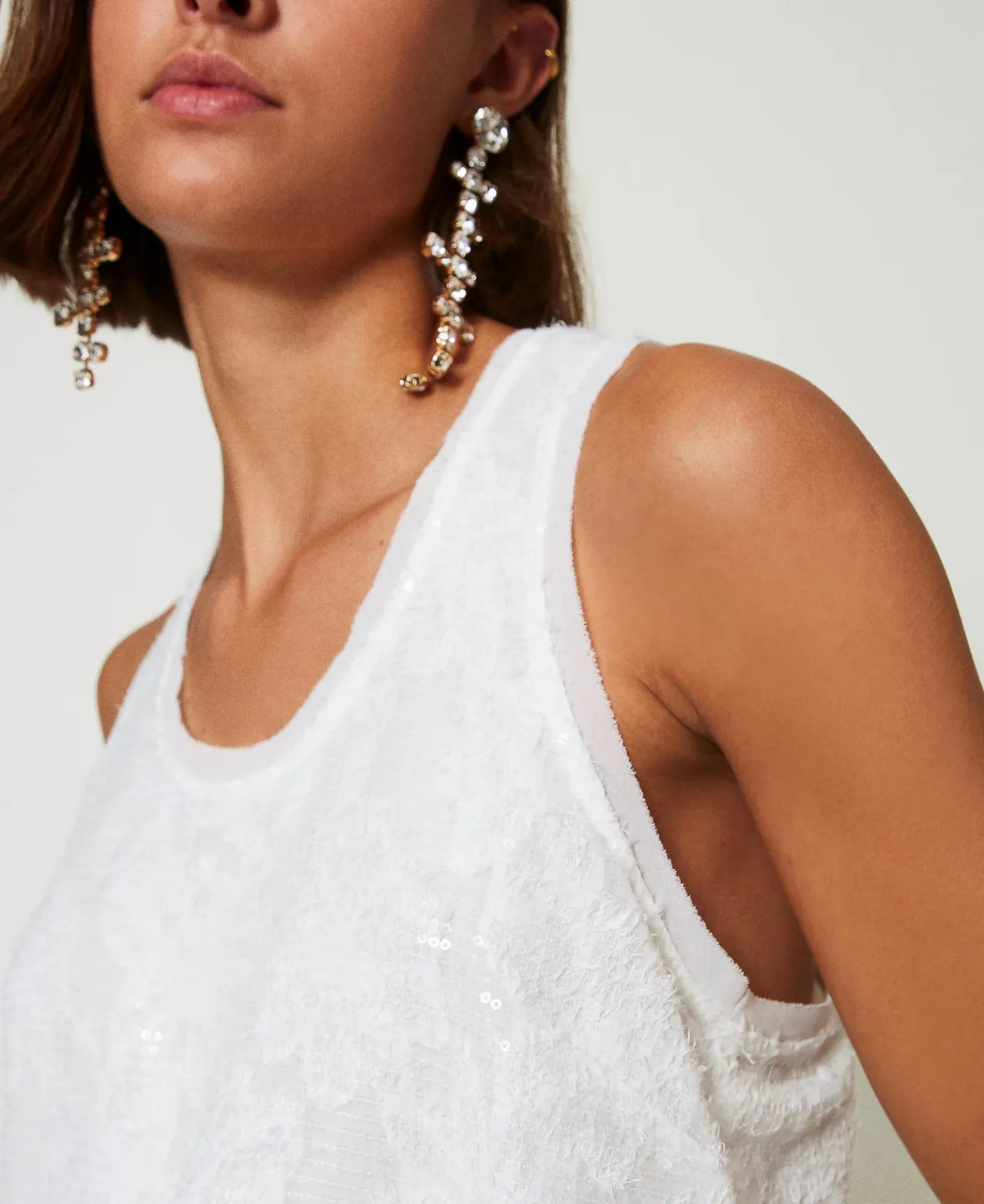 T-Shirts Et Tops*TWINSET Milano Top Débardeur Avec Sequins All-over Blanc "Papers"