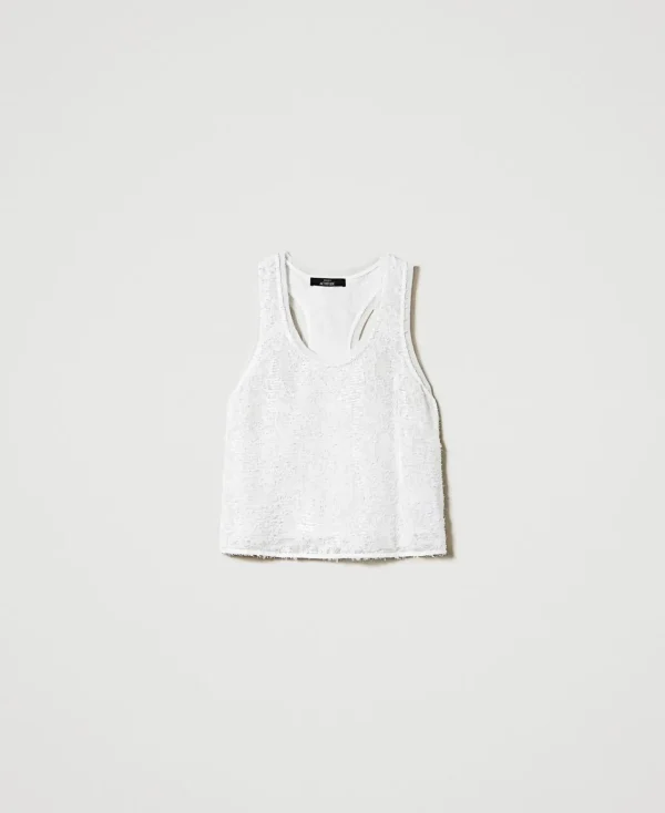 top_dbardeur_avec_sequins_1.webp T-Shirts Et Tops*TWINSET Milano Top Débardeur Avec Sequins All-over Blanc "Papers"
