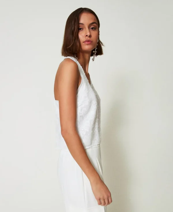 top_dbardeur_avec_sequins_3.webp T-Shirts Et Tops*TWINSET Milano Top Débardeur Avec Sequins All-over Blanc "Papers"