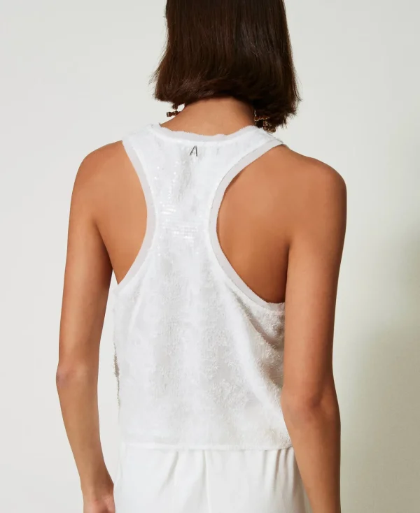 top_dbardeur_avec_sequins_4.webp T-Shirts Et Tops*TWINSET Milano Top Débardeur Avec Sequins All-over Blanc "Papers"