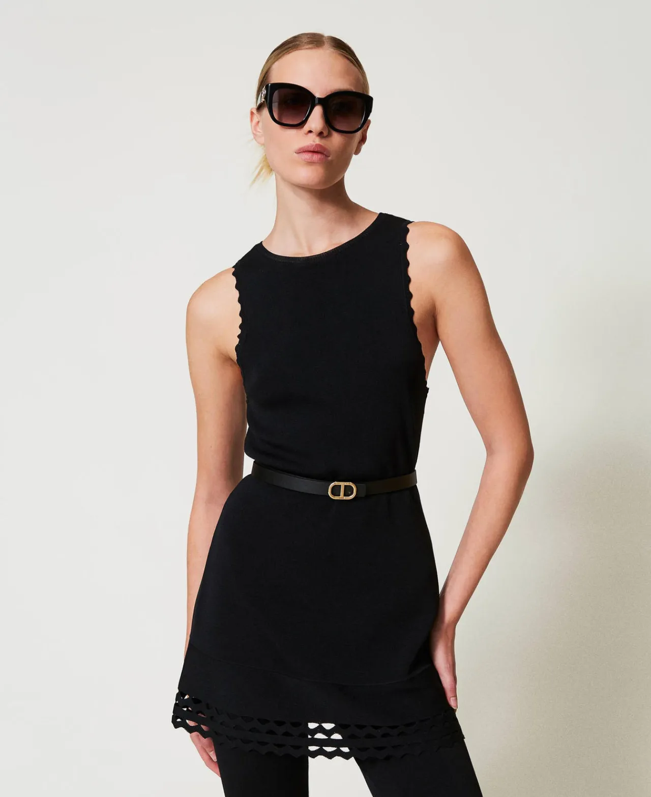T-Shirts Et Tops*TWINSET Milano Top Double Usage En Maille Avec Ajours Noir