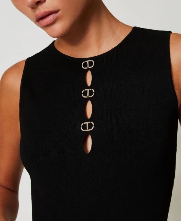 top_double_usage_en_maill_0.webp T-Shirts Et Tops*TWINSET Milano Top Double Usage En Maille Avec Oval T Noir