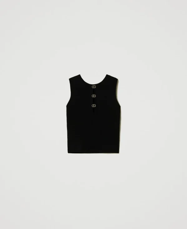 top_double_usage_en_maill_1.webp T-Shirts Et Tops*TWINSET Milano Top Double Usage En Maille Avec Oval T Noir