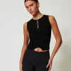 top_double_usage_en_maill_2.webp T-Shirts Et Tops*TWINSET Milano Top Double Usage En Maille Avec Oval T Noir