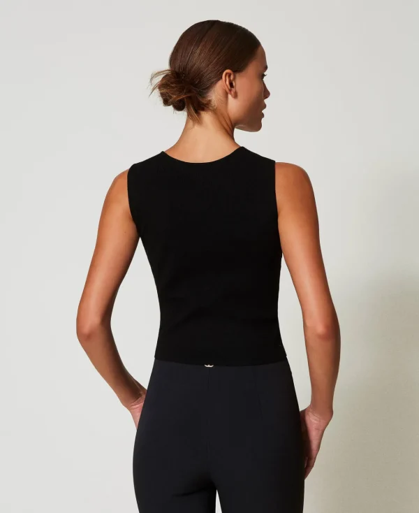 top_double_usage_en_maill_4.webp T-Shirts Et Tops*TWINSET Milano Top Double Usage En Maille Avec Oval T Noir
