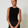 top_double_usage_en_maill_5.webp T-Shirts Et Tops*TWINSET Milano Top Double Usage En Maille Avec Oval T Noir