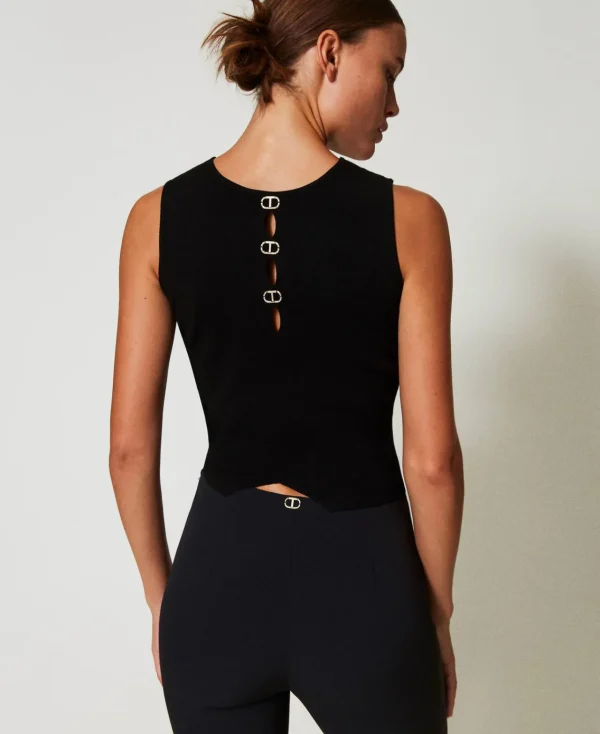 top_double_usage_en_maill_6.webp T-Shirts Et Tops*TWINSET Milano Top Double Usage En Maille Avec Oval T Noir
