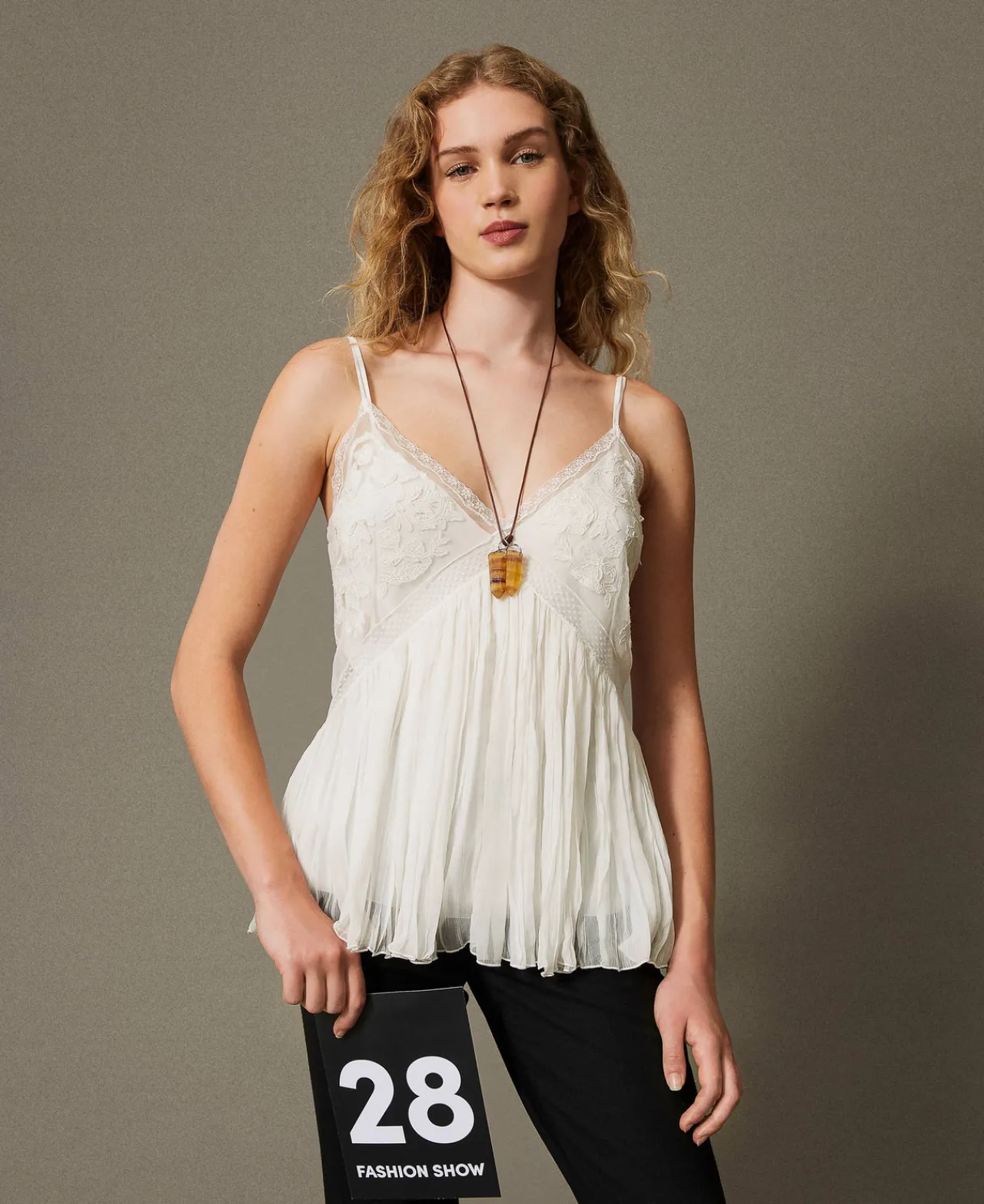 T-Shirts Et Tops*TWINSET Milano Top En Crépon Et Tulle Blanc « Butter Cookie »