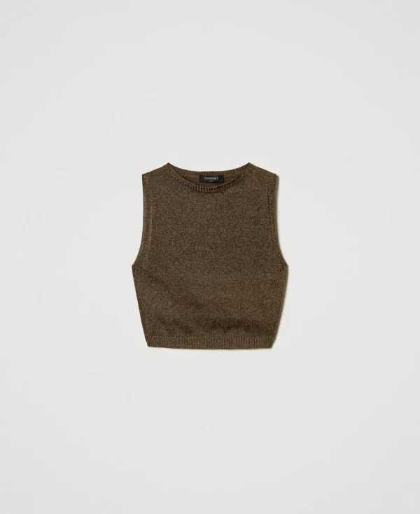 T-Shirts Et Tops*TWINSET Milano Top En Maille Avec Lurex Bicolore Fondant/Or Foncé