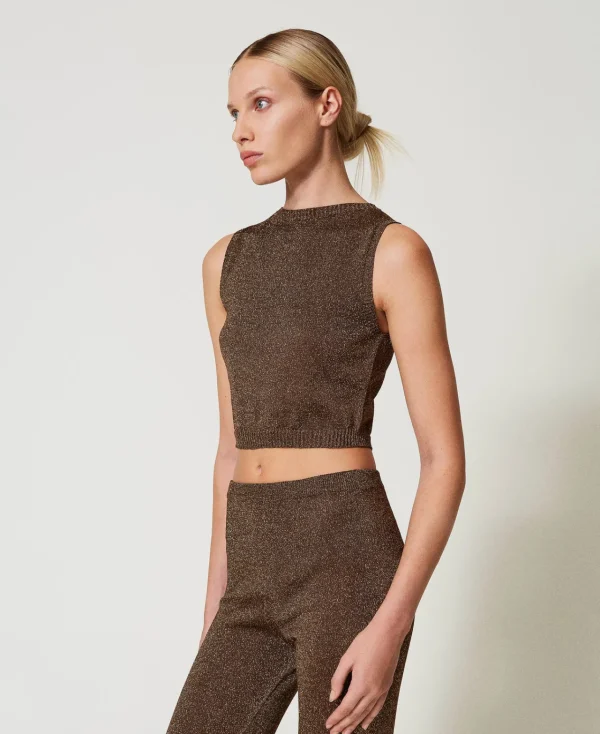 T-Shirts Et Tops*TWINSET Milano Top En Maille Avec Lurex Bicolore Fondant/Or Foncé