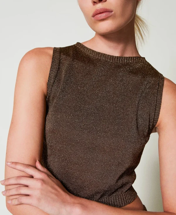 T-Shirts Et Tops*TWINSET Milano Top En Maille Avec Lurex Bicolore Fondant/Or Foncé