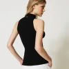 T-Shirts Et Tops*TWINSET Milano Top En Maille Rayée Avec Broche Noir