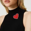 T-Shirts Et Tops*TWINSET Milano Top En Maille Rayée Avec Broche Noir