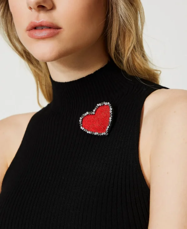 T-Shirts Et Tops*TWINSET Milano Top En Maille Rayée Avec Broche Noir