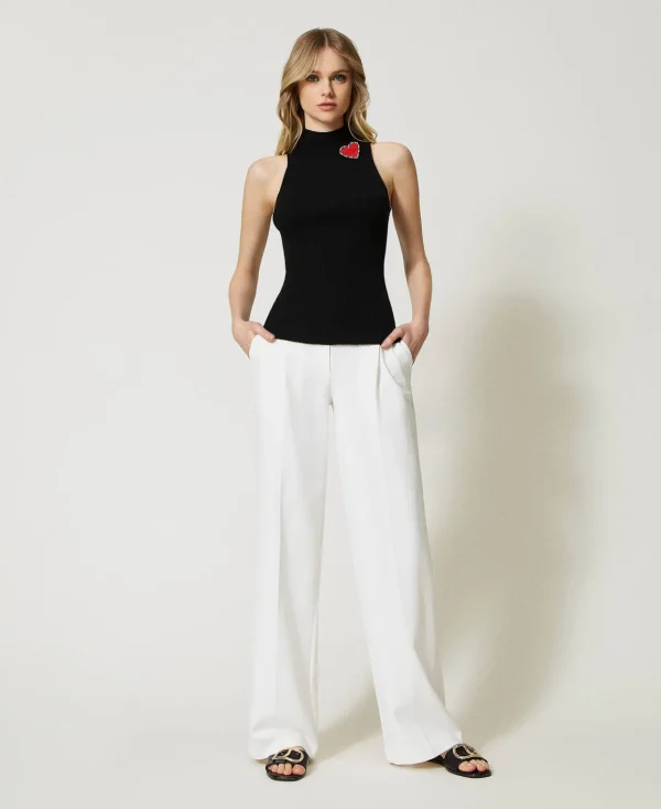 T-Shirts Et Tops*TWINSET Milano Top En Maille Rayée Avec Broche Noir
