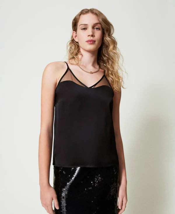 T-Shirts Et Tops*TWINSET Milano Top En Satin Et Tulle Noir