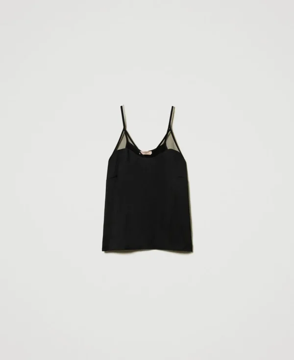 T-Shirts Et Tops*TWINSET Milano Top En Satin Et Tulle Noir