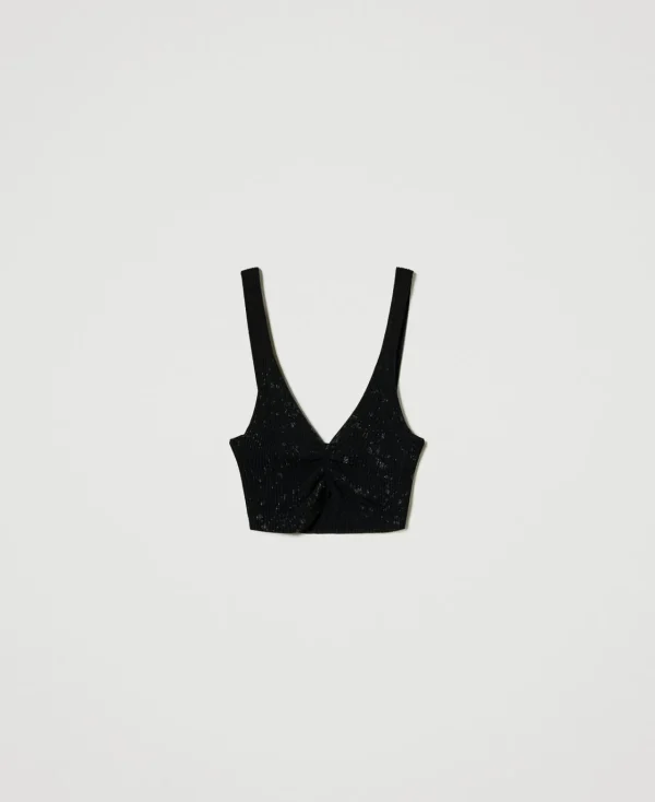 top_myfo_en_maille_avec_i_1.webp T-Shirts Et Tops*TWINSET Milano Top MYFO En Maille Avec Imprimé Pailleté Noir