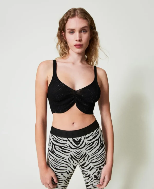 top_myfo_en_maille_avec_i_2.webp T-Shirts Et Tops*TWINSET Milano Top MYFO En Maille Avec Imprimé Pailleté Noir