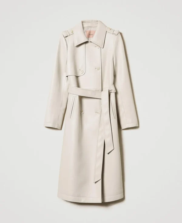 trench_long_enduit_avec_c_1.webp Manteaux Et Trenchs*TWINSET Milano Trench Long Enduit Avec Ceinture Blanc « Old White »